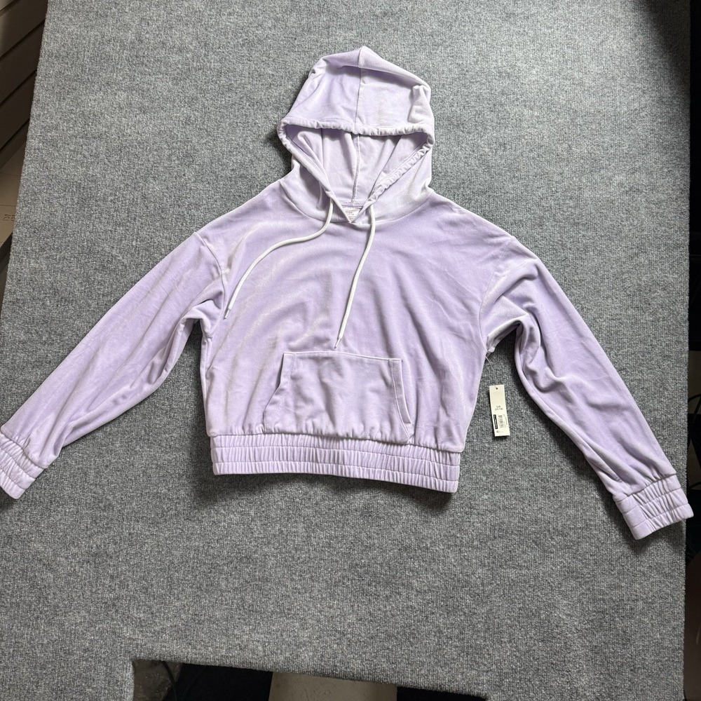 No Boundaries Womens Lavender Velour Cropped Hoodie Pullover Sweatshirt NWT L